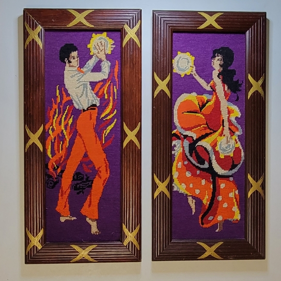 70s Matador🐂 and 💃Salsa Dancers💃 needlepoint 3pc set - Picture 2 of 7